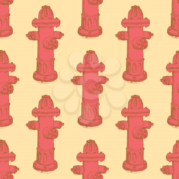 Sketch fire hydrant in vintage style, vector seamless pattern