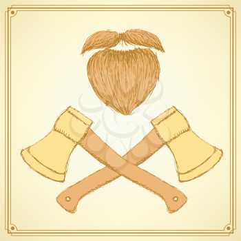 Sketch axe and beard in vintage style, vector 
