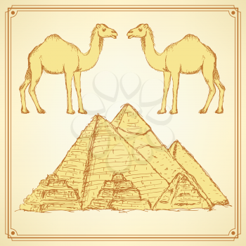 Sketch Egypt set in vintage style, vector