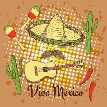Sketch mexican poster in vintage style, vector