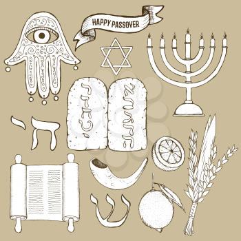 Passover set in vintage style, vector