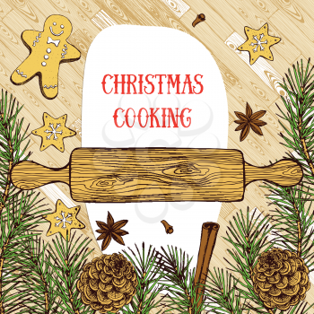 Christmas cooking background in vintage style, vector