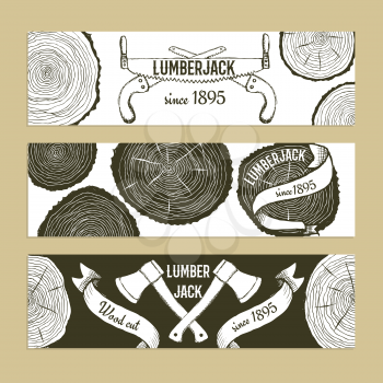 Sketch lumberjack's set of banners in vintage style, vector