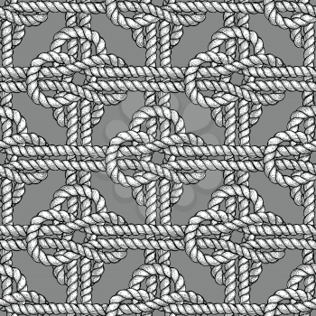 Crossed sailor knot in engraving style, vector seamless pattern