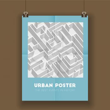 Urban poster with labyrinth, vector template with maze