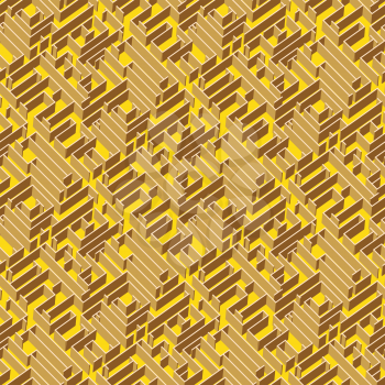 Golden labyrinth  background, vector seamless pattern with 3d maze
