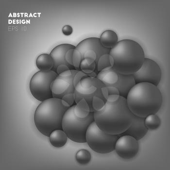Black abstract circles in sphere, vector background in 3d style