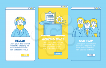 Onboarding application line design. Introducing, meeting with a team, new working space.