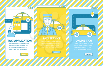 Taxi app illustration. Order taxi via application and see its rout on the screen.