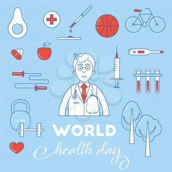 World health day awareness banner. Health life concept with doctor