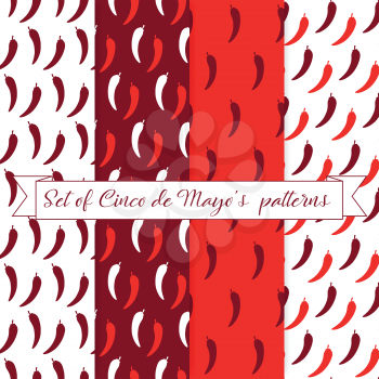 Chili pepper, set of vector seamless patterns