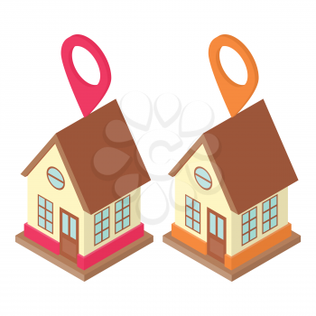 Home location concept, set with two modern buildings and location pins