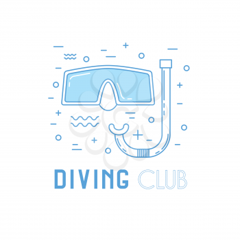 Scuba diving line art illustration with mask. Diving club emblem