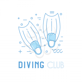 Scuba diving line art illustration with fins. Diving club emblem
