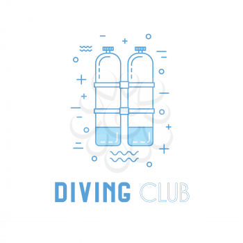 Scuba diving line art illustration with aqualung. Diving club emblem