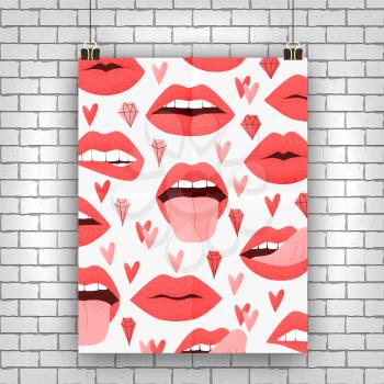Sexy lips with tongue, red lipstick concept