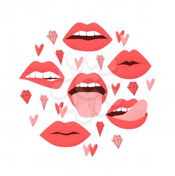 Sexy lips with tongue, red lipstick concept