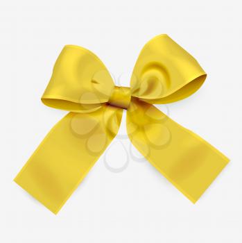 Golden ribbon bow, vector holiday decoration, realistic illustration