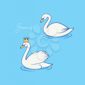 Swan vector design, cute childish illustration with princess