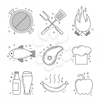 Barbeque icons set with grill, steak, beer and sausage