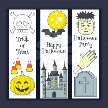 Halloween banner with castle, zombie, skull and tombstone