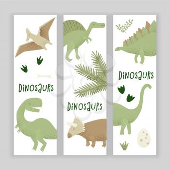 Dinosaurs vector design, tyrannosaurus rex, triceratops and diplodocus