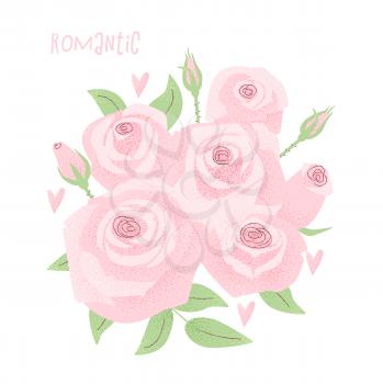 Romantic wedding concept with rose, vintage vector design