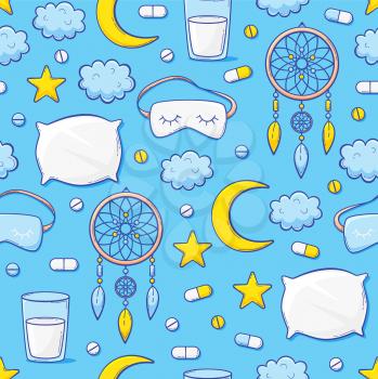 Insomnia seamless pattern with pills, vector concept