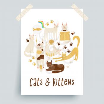 Cats vector poster concept, friendly and childish design