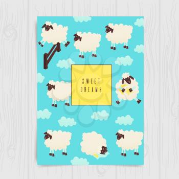 Cute sheep jumping over the fence, vector design