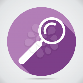 Loupe icon. Search icon. Flat style. Violet circle. For web sites and app