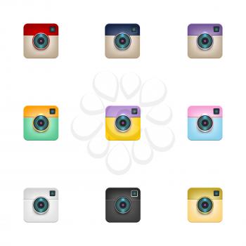 Colorful hipster photo camera icons set. Camera icons. Colourful photo camera pictograms.
