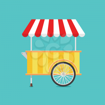 Retro vector ice cream cart on green background in flat style