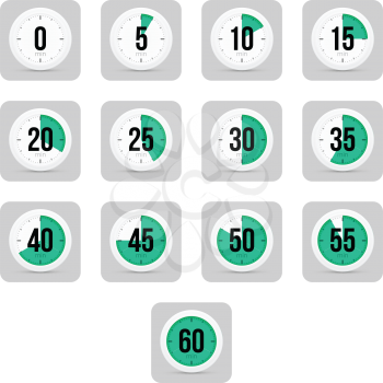 Set of simple timers. Set of thirteen elements.
