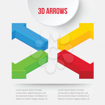 Set of 3D arrows. Four ways. Vector