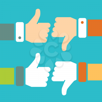 Thumb Up and Thumb Down Vector Signs Set in Flat Style. Like and Dislike Flat Signs