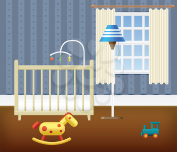Baby Room With Furniture. Nursery Interior. Vector illustration.