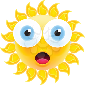 Embarrassed Sun Emoticon with Open Mouth. Shocked Sun Emoji with Two Big Eyes. Isolated Vector Illustration on White Background