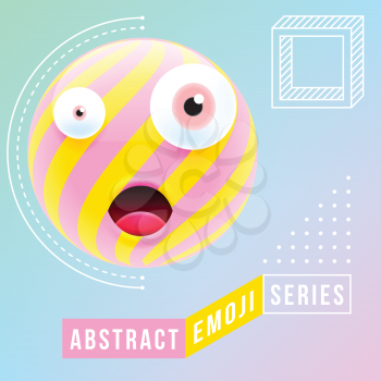 Abstract Cute Surprised Emoji with Different Eyes and Open Mouth. Abstract Emoji Series. Pink Surprised Emoticon Face.