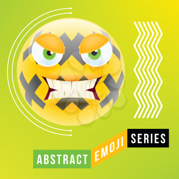 Abstract Cute Angry Emoji with Big Eyes. Abstract Emoji Series. Yellow Crazy Angry Emoticon Face on Green Background