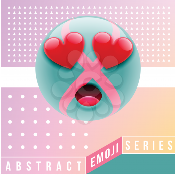 Abstract Cute Surprised Emoji in Love. Abstract Emoji Series. Green Confused Emoticon Face on Pink Background