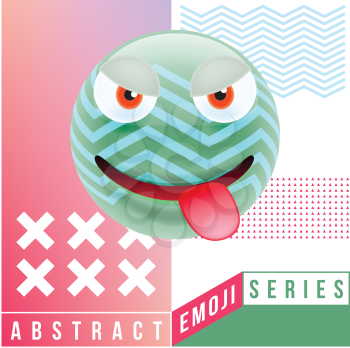 Abstract Cute Angry Emoji with Tongue. Abstract Emoji Series. Green Crazy Angry Emoticon Face on Pink Background