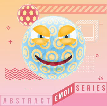 Abstract Cute Angry Emoji. Abstract Emoji Series. Blue Crazy Angry Emoticon Face in Memphis Style on Pink Background