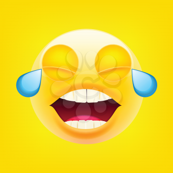 Face With Tears of Joy. Laughing Crying Face. Happy Emoticon. LOL. Laughing Tears Emoticon. Smile icon. Isolated Vector Illustration on Yellow Background