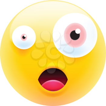 Cute Shocked Emoji with Big Eyes and Open Mouth. Modern Emoji Series. Confused Emoticon Face on White Background