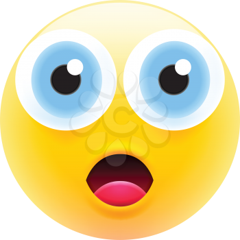 Cute Surprised Emoji with Big Eyes and Open Mouth. Modern Emoji Series. Confused Emoticon Face on White Background
