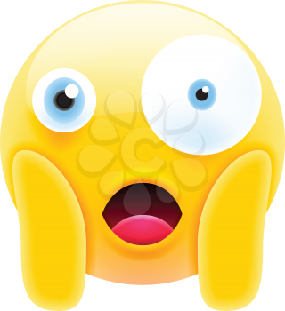 Cute Shocked Emoji with Different Eyes and Open Mouth. Modern Emoji Series. Confused Emoticon Face on White Background