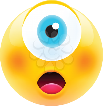 Cute Shocked Cyclop Emoji with Open Mouth. Modern Emoji Series. Confused Emoticon Face on White Background