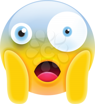 Cute Shocked Emoji with Different Eyes and Open Mouth. Modern Emoji Series. Confused Emoticon Face on White Background