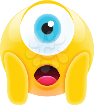 Cute Cyclop Shocked Emoji with Open Mouth. Modern Emoji Series. Confused Emoticon Face on White Background